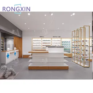 Neueste moderne Medical Store Möbel Display Regale Holz Apotheke Shop Counter Design