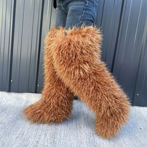 Bottes d'hiver chaudes en fausse fourrure de mouton et de raton laveur/renard, hauteur genou/cuisse, 72 cm - Product Image 1