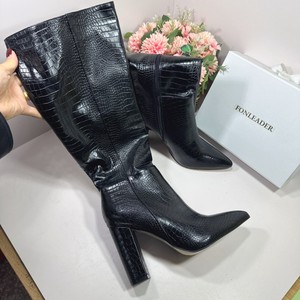 Western Designer Style Botas Altas 2025 Fall Winter Leather High Heel Knee High Boots for Women - Product Image 1
