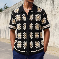 Maßgefertigtes Durchbrochenes Häkelblumen-Strick-Herren-Poloshirt Modisches Lässiges Umlegekragen Einreihiger Herren-Strickcardigan