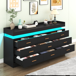 24 Years Bedroom <strong>Furniture</strong> Manufacturer <strong>9</strong> <strong>Drawers</strong> LED Wide <strong>Dresser</strong> with Charging Station Usb Port