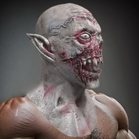 Masque en latex gris de zombie sanglant aux oreilles pointues, drôle, couvrant tout le visage, avec dents pointues, pour Halloween, cosplay, maison hantée, fête costumée