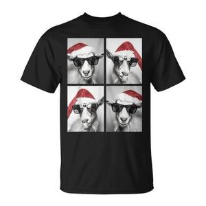 Camiseta festiva con diseño de cabras navideñas con gafas de sol y gorro de Papá Noel - Product Image 1
