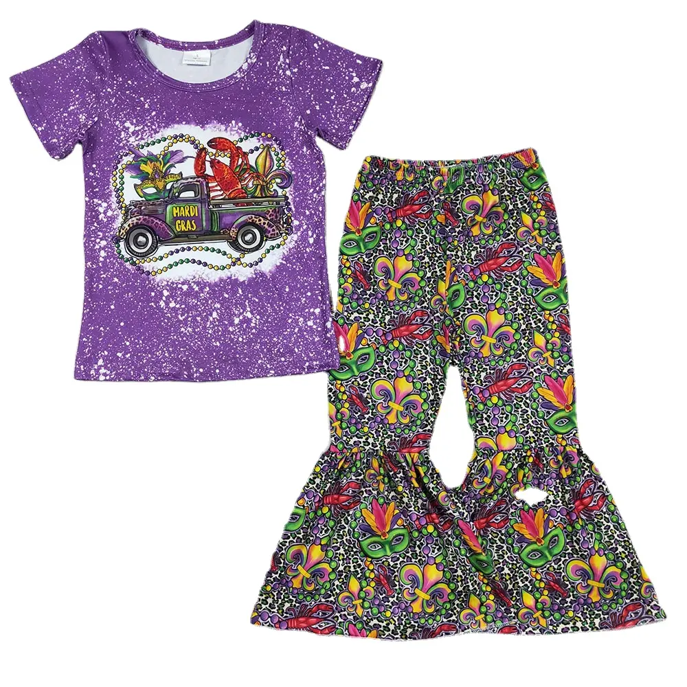 GSPO0268-ropa de Carnaval para niña, Mardi Gras, máscara de camión, conjunto de pantalones de manga corta púrpura