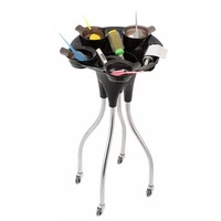 Plateau de rangement intelligent pour coiffeur, pliable et mobile, en acier inoxydable noir, chariot pour extensions de cheveux de salon de beauté