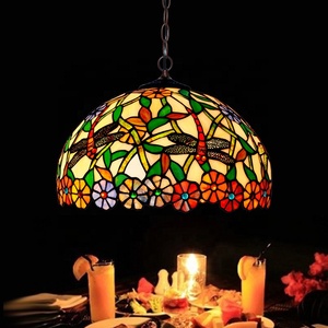HITECDAD 40CM paralume libellula rurale retrò ristorante creativo bar hall balcone lampadario ciondolo in vetro colorato <span class=keywords><strong>Tiffany</strong></span>
