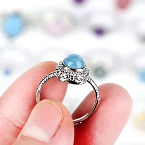 Women's Silver Color Adjustable Crystal Ring High Quality Jewelry Natural Healing Stones Amethyst Aquamarine Fluorite Stone Ring