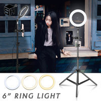 Lampu Video LED 6 Inci 3300-5600K untuk Fotografi, Dapat Diredupkan, Pengisian Daya USB, Lampu Cincin Selfie