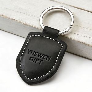 2025 Popular Custom Embossed Vintage Classic Round Black Brown RFID Access Control Best Leather Keychain - Product Image 2