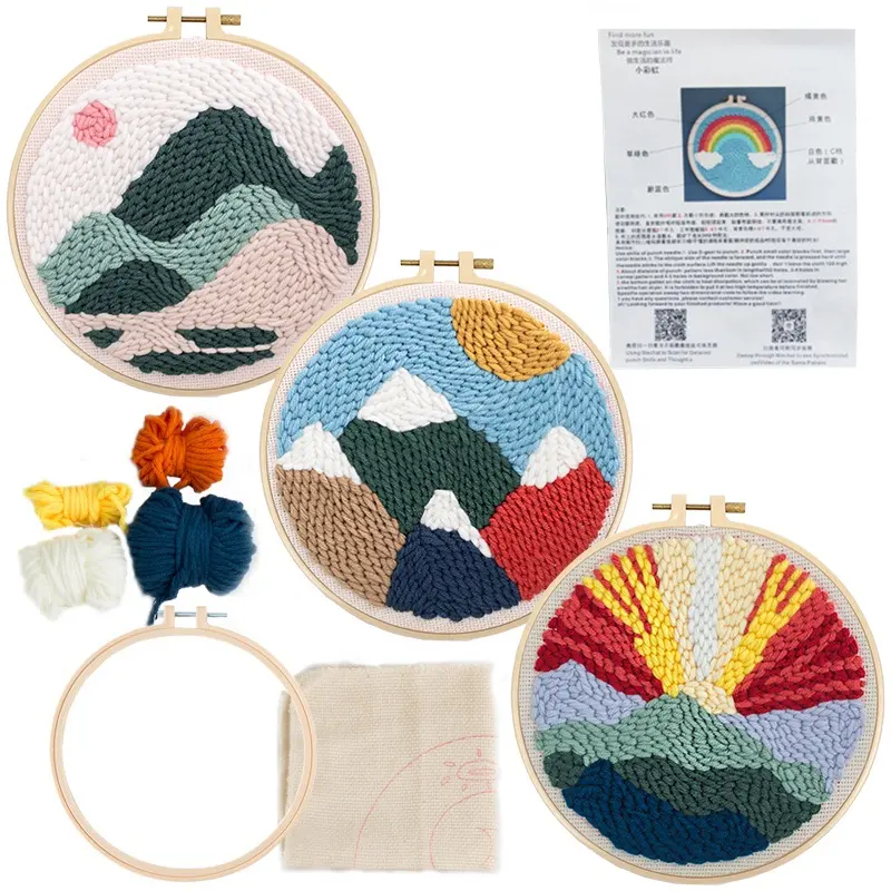 DIY Punch Needle Cross Stitch Kit With Embroidery Threads And Hoops Punch Needle Cross Stitch Handwork Set