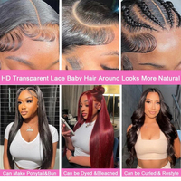 Perruques Lace Front 100% Cheveux Humains Vierges Brésiliens, avec Dentelle HD Transparente, Qualité 10A, Cheveux Bruts Lisses Baguette, pour Femmes Noires