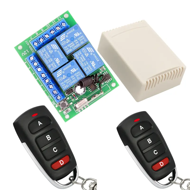 433Mhz Universal Wireless Remote Control DC 12V 10Amp 4CH Relay Receiver and Transmitter for Garage door motor curtain LED