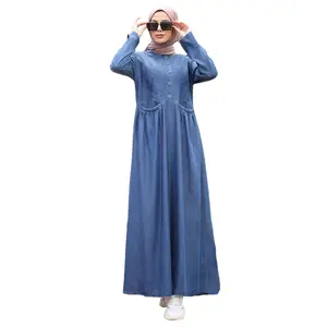 Yibaoli 제조 잘 만든 데님 abaya 드레스 포켓 청바지 디자인 이슬람
