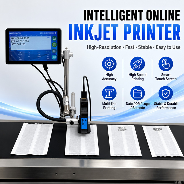 Industrial TIJ Coding Printer 7 Inch Display 12.7mm Print Height for Food Beverage Cosmetics Marking on Boxes, Bottles & Bags