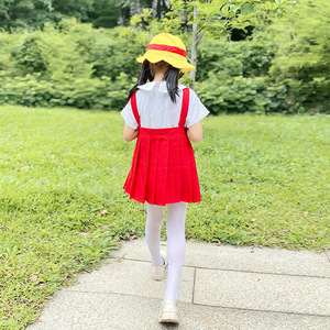 Costume de cosplay Chibi Maruko Chan, jupe rouge, chemise blanche, chapeau jaune, tenue pour enfants de 5 à 7 ans, printemps 2025 - Product Image 3