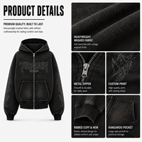 Diseño personalizado de gran tamaño Boxy algodón enmascarado Sudadera con capucha Mascarilla Streetwear Distressed Acid Wash All Over Print Zip up Ninja Hoodie