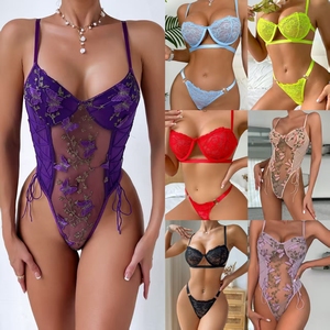Ensemble de lingerie sexy en dentelle, soutien-gorge en dentelle transparente <span class=keywords><strong>et</strong></span> ensemble minimaliste, taille haute <span class=keywords><strong>et</strong></span> entrejambe moins de vêtements pour femmes matures - Product Image 5