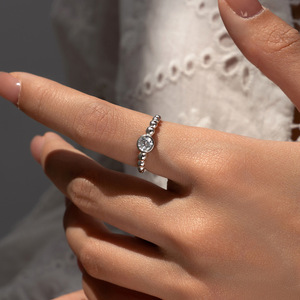 S925 Silver Round Diamond Minimalist Beaded <b>CZ</b> <b>Ring</b> Bezel Setting Ball Pattern Classic Engagement Band For Women - Product Image 3
