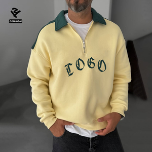 F5714 Custom Logo Stripe Color Blocking Oversized Shirt Luxury Fleece Winter Clothes Half Zip up Men Polo Sweatshirt - Product Image 2