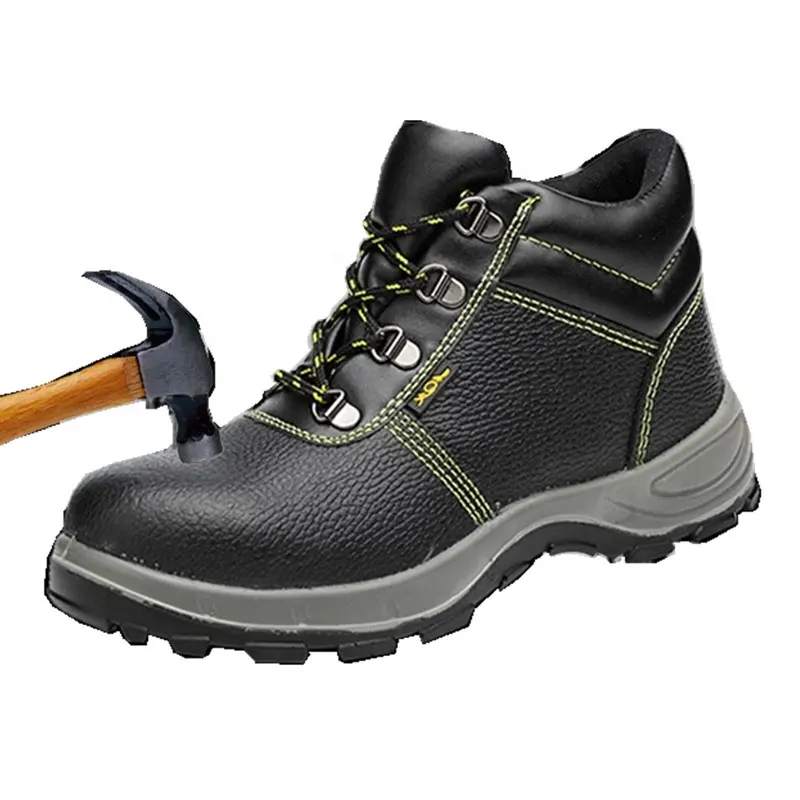 PU double density anti slip waterproof steel toe embossed cow leather working mid cut woodland safety shoes