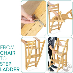 Chaise <span class=keywords><strong>escabeau</strong></span> pliante - Étagère <span class=keywords><strong>escabeau</strong></span> pliable en <span class=keywords><strong>bois</strong></span> - Marchepieds de bibliothèque, étagère à livres, support pour <span class=keywords><strong>plantes</strong></span> pour le rangement et la décoration - Product Image 4