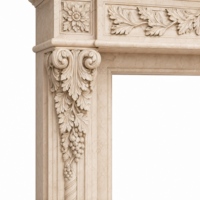 Cheminée en marbre personnalisée, moderne, sculptée à la main, de luxe, en marbre Galala Beige / Galala, avec manteau de cheminée en marbre et cadre de cheminée en marbre