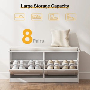 Puerta de entrada de estilo francés, impermeable, <span class=keywords><strong>cerrado</strong></span>, <span class=keywords><strong>banco</strong></span> para zapatos sentado, patio de juegos, estante de almacenamiento de zapatos de madera blanca, gabinete con 2 cajones abatibles - Product Image 5