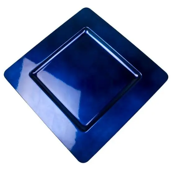 แผ่นโลหะเคลือบสีฟ้าสำหรับใช้ในครัวแผ่นชาร์จเคลือบรูปทรงสี่เหลี่ยมดีไซน์ทันสมัย