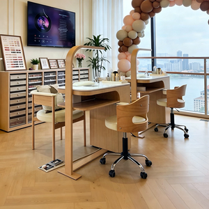 Nail Shop Solid Wood <b>Paint</b> Japanese Style Simple Economy Nail Desk Chair Single Double Double Storage Vacuum Cleaner Nail Desk - Product Image 3