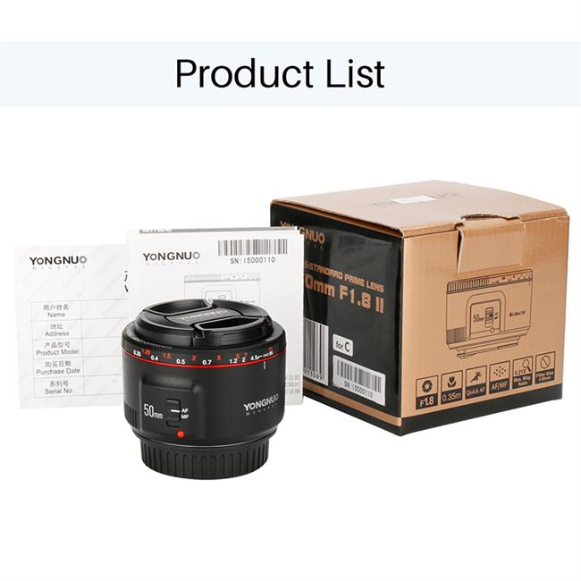 Yongnuo YN50MM F1.8 II AF/MF 0.35M Focus Distance Standard Prime