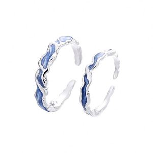 Design Sense Irregular Fold Blue Open Couple <b>Rings</b> <b>Adjustable</b> <b>Ring</b> Lover Anniversary Gift for Women Men Jewelry - Product Image 5