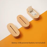 Lampe de table LED moderne avec base en bois naturel, alimentation par câble USB ou piles ovales AAA, veilleuse 3D en acrylique pour décoration de chambre, cadeau DIY