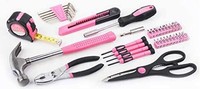 Juego de herramientas de reparación del hogar para mujer, bolsa de almacenamiento rosa con Kit de herramientas, 220 piezas