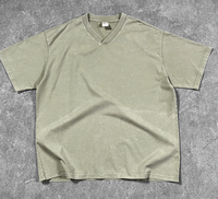 Kaos Pria YKH 250GSM V-Neck Katun Ukuran Besar Khusus Musim Panas Desain Kustom Acid Wash