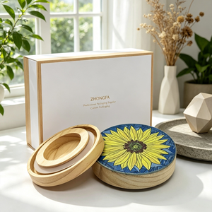 Couvercle en bois à motif tournesol personnalisé pour pot à bougie en verre, conteneur de rangement cosmétique avec logo personnalisé, nouveau design luxueux - Product Image 2