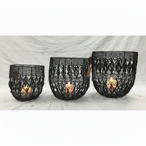 Set of 3-Piece Handmade <b>Black</b>/Gold Iron Metal Christmas <b>Lanterns</b> & <b>Candle</b> Jars Powder Coated Steel Home Decorations - Product Image 1