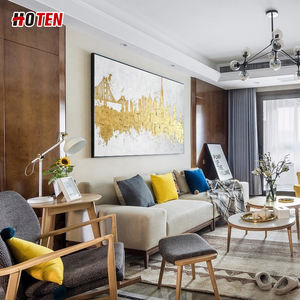 100% fatto a mano moderna <span class=keywords><strong>arte</strong></span> della parete pittura <span class=keywords><strong>contemporanea</strong></span> lamina d'oro astratto paesaggio urbano stile su tela olio - Product Image 5