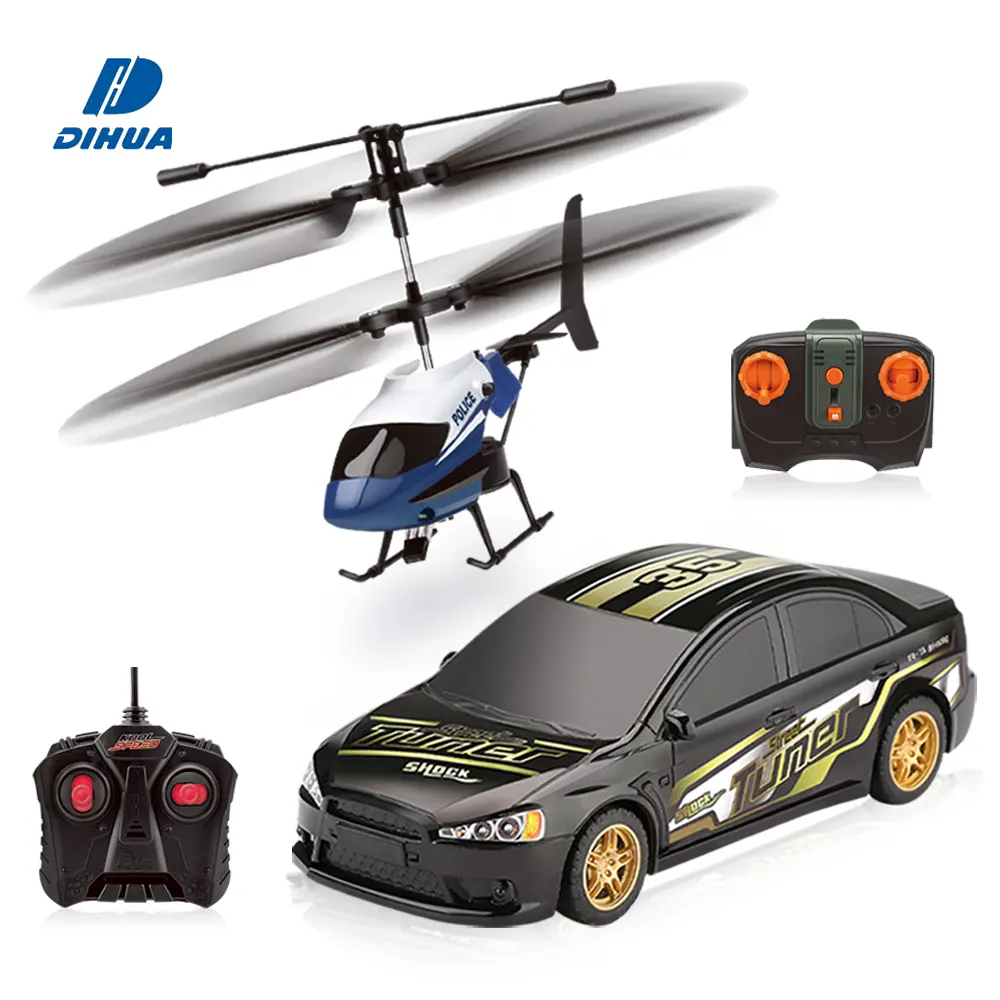 Remote Control Helicopter Car Toys Set Kids Police Set for Kids Police RC Helicopter and IR Street Car Race Car Vehicle for Kid