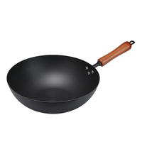 Poêle Wok 34 cm en Acier Carbone 2 mm Pré-Nitridé Pré-assaisonné Facile à Nettoyer Compatible Gaz et Induction Style Américain Multi-usages