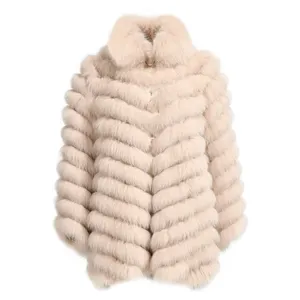 女士冬季正品真狐狸毛夹克批发定制冬季女士长款可逆100% 真丝夹克皮草外套