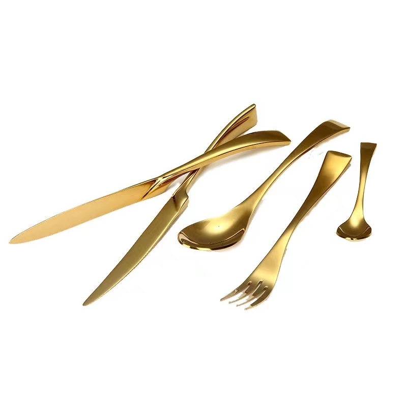 Modern Luxury Matte Gold Flatware Knife Fork Spoon Golden Plated Stainless Steel 304 Cutlery Set for Wedding · image 6