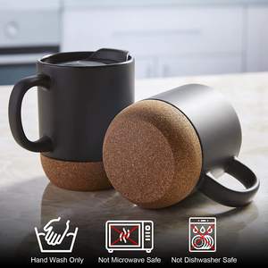 Ensemble de tasses en céramique noir mat avec fond en liège et couvercle anti-fuite, grandes tasses à café pour hommes et femmes, bureau - Product Image 3