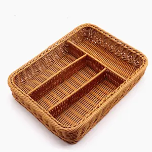 Плетеная кухонная полипропиленовая разделенная корзина-поднос для хранения еды или столовых приборов, ящик-Органайзер