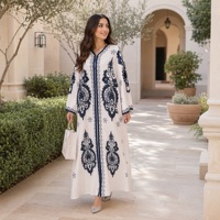 Kaftan ample à col en V imprimé et orné de perles, à manches larges, idéal pour l'Aïd, les mariages et les réceptions formelles, Abaya en polyester ODM