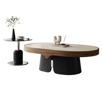 Table basse ovale en marbre et bois de style Bauhaus moderne italien de luxe, combinaison Creative Cloud pour salon et appartement