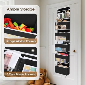 6 Tier Over The Door Organizer Hanging <b>Storage</b> With Clear Window Black Multi Purpose Closet Organizer For Behind - Product Image 4