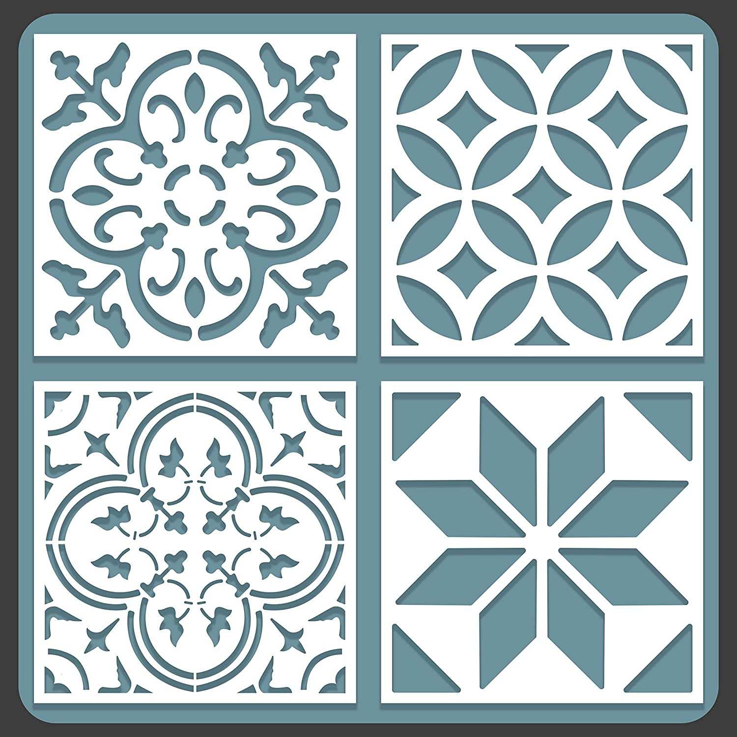 Conjunto de Estênceis de Azulejos Marroquinos - 4 Designs 6x6, image size:1500x1500