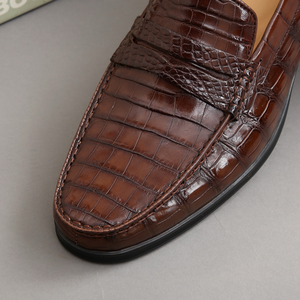 Mocassins en cuir de crocodile véritable, chaussures habillées classiques marron, vente directe d'usine, chaussures pour hommes - Product Image 6