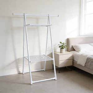 Porte-vêtements multifonction pliable pour la maison, support de sol à double niveau pour serviettes, grande capacité, en métal - Product Image 4