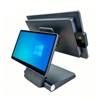 Terminal de point de vente (TPV) en aluminium à double écran de 15,6 pouces, refroidissement sans ventilateur, compatible Windows/Android/Linux, avec options NFC/WiFi/Bluetooth/haut-parleur